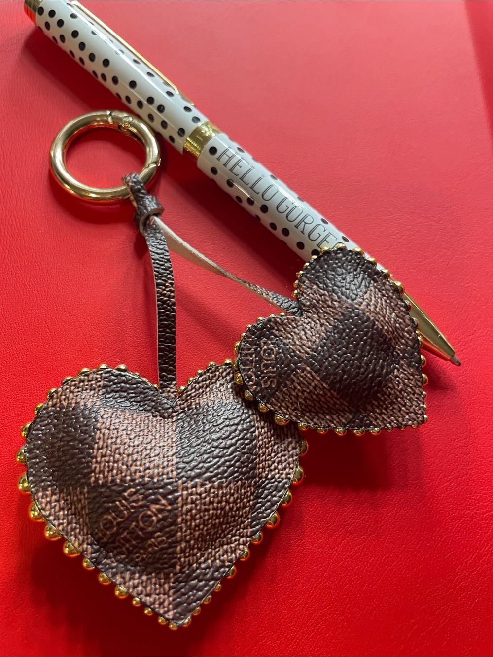 Double heart studded keychain